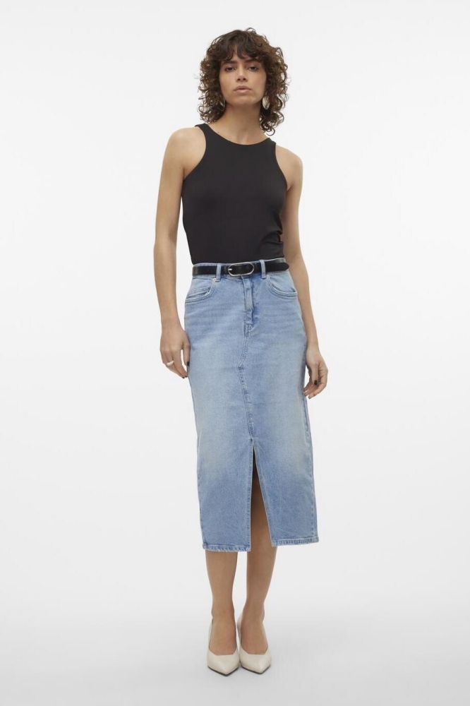 VMVERI HR CALF DENIM SKIRT GA MIX N 10295731 LIGHT BLUE DENIM
